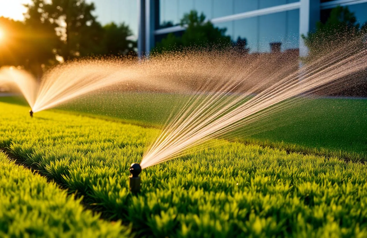 Commercial irrigation system maintaining lush turf on a Dallas property